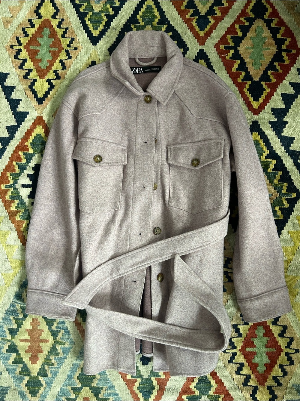 Zara Light Taupe Belted Shirt Jacket